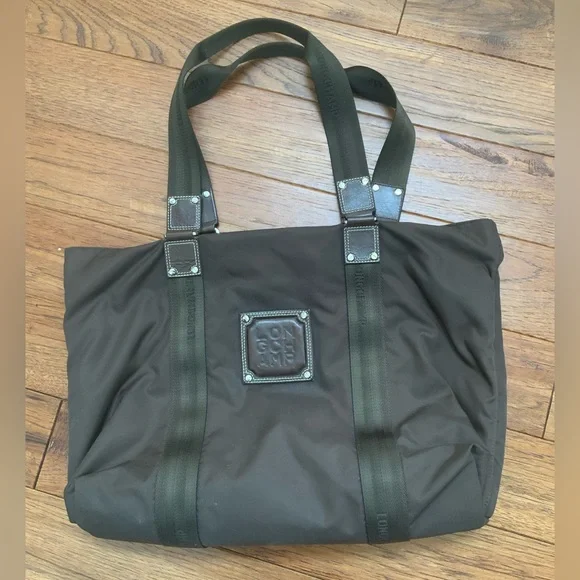 Longchamp Brown Nylon Tote with Brown Leather Square Label - Picture 1 of 10